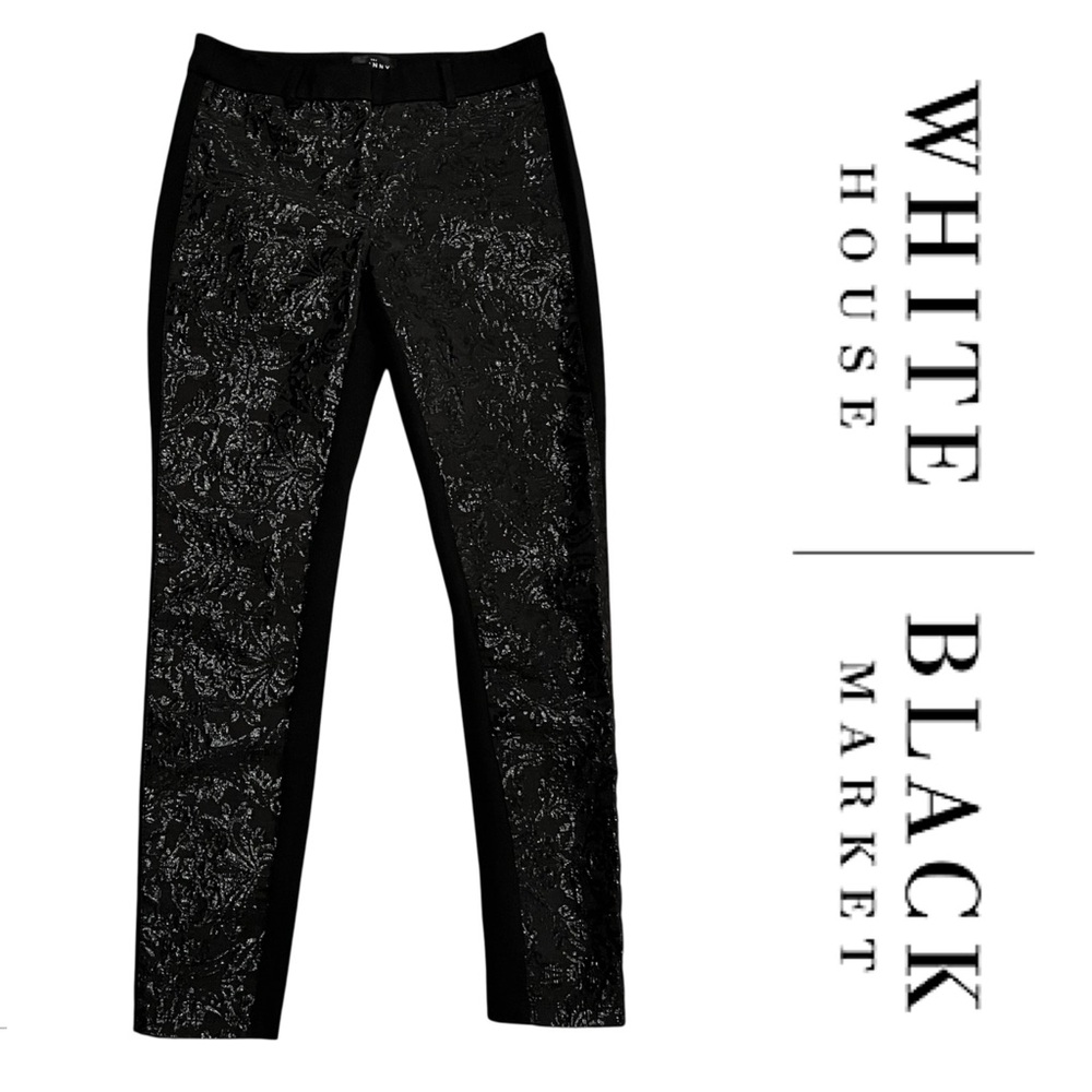 WHITE HOUSE BLACK MARKET Pants Women’s 0 The Skinny Black Embossed LIKE NEW